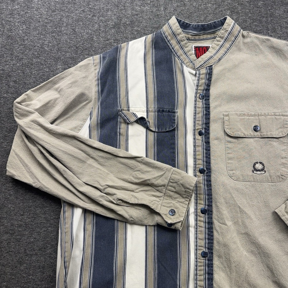 Mo Betta Shirt Mens XL 17.5x36 Beige Blue White Colorblock Western Rodeo 90s Vtg